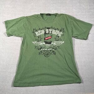 Red Stripe Beer Graphic Crew Neck T-Shirt Mens L Green Cotton